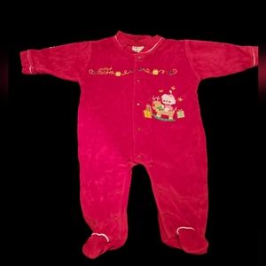 Pint Size Red My First Christmas Fleece Romper  Sz 3/6mo